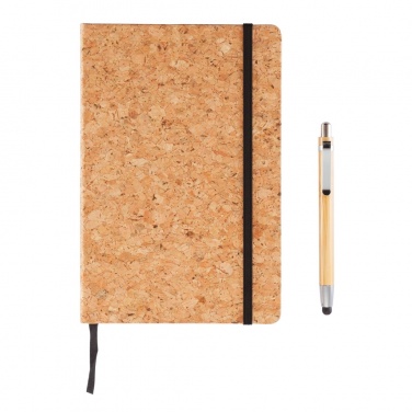 Logo trade business gifts image of: A5 notebook with bamboo pen including stylus