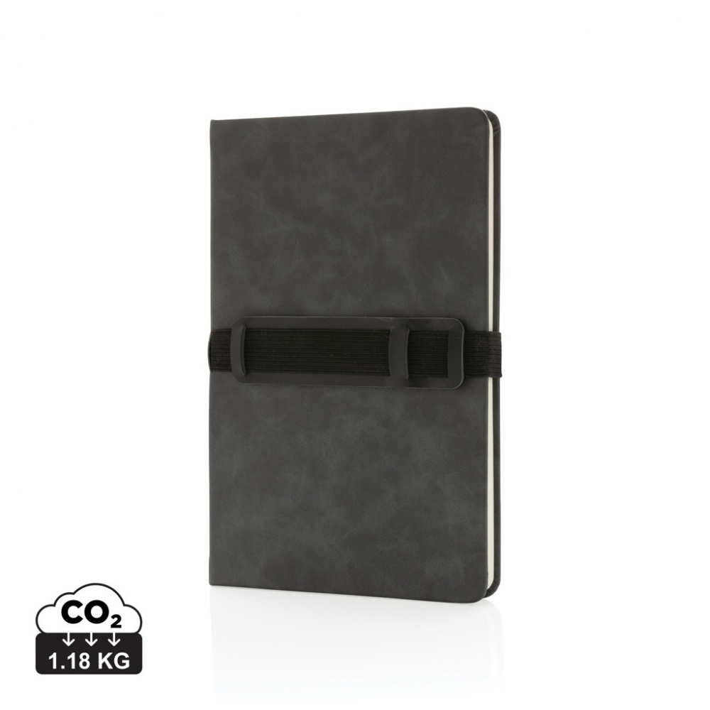 Logotrade promotional merchandise photo of: Deluxe hardcover PU notebook A5 with phone and pen holder