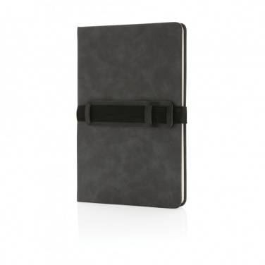 Logo trade business gift photo of: Deluxe hardcover PU notebook A5 with phone and pen holder