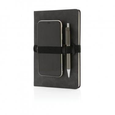 Logo trade advertising products picture of: Deluxe hardcover PU notebook A5 with phone and pen holder