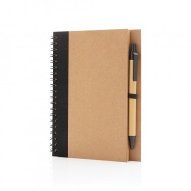 Logo trade business gifts image of: Kraft spiral notebook with pen