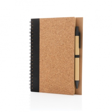 Logo trade business gifts image of: Cork spiral notebook with pen