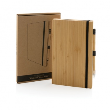 Logo trade promotional merchandise photo of: Bamboo notebook and infinity pencil set