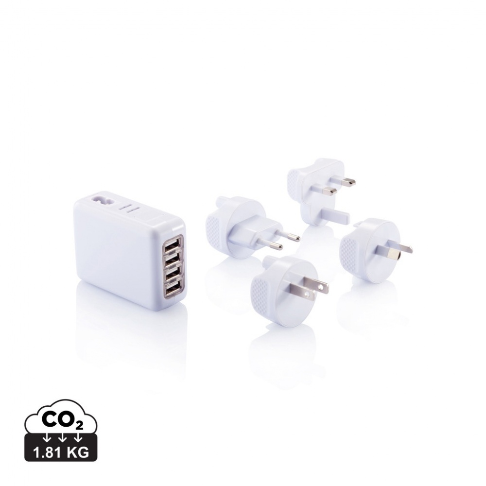 Logo trade business gift photo of: Travel plug with 4 USB ports