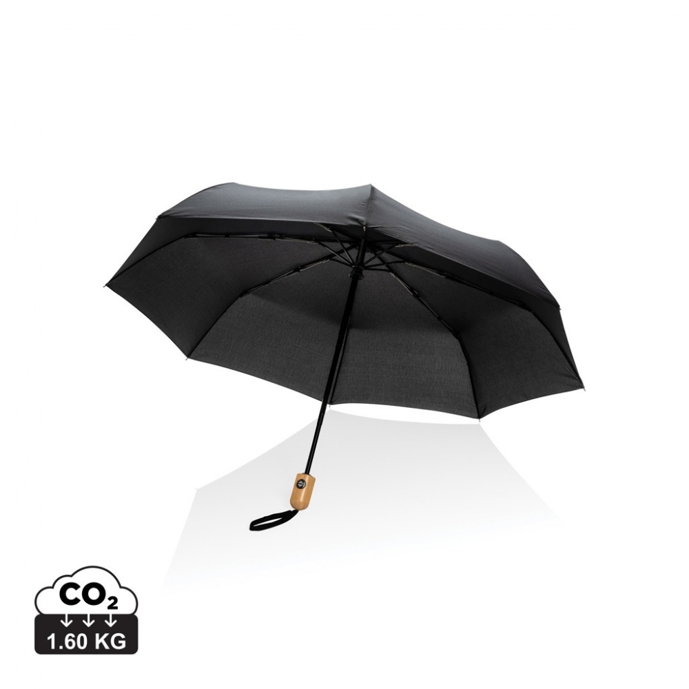 Logo trade promotional product photo of: 21" Impact AWARE™ RPET 190T bamboo auto open/close umbrella