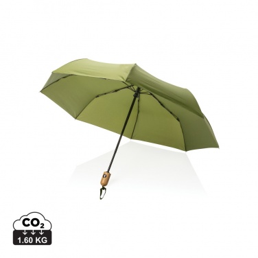 Logo trade corporate gift photo of: 21" Impact AWARE™ RPET 190T bamboo auto open/close umbrella