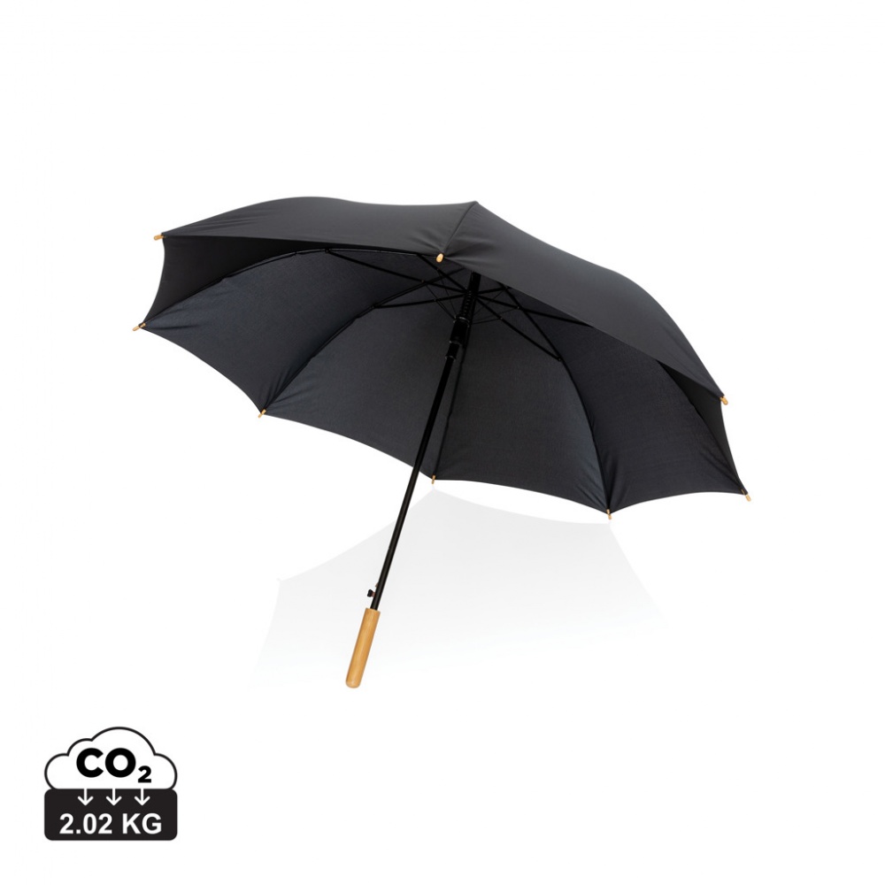 Logo trade promotional merchandise photo of: 27" Impact AWARE™ RPET 190T auto open bamboo umbrella