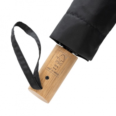 Logo trade promotional items picture of: Kaycey 21" AWARE™ RPET Acacia wood mini auto open umbrella