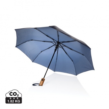 Logo trade promotional merchandise image of: Kaycey 21" AWARE™ RPET Acacia wood mini auto open umbrella