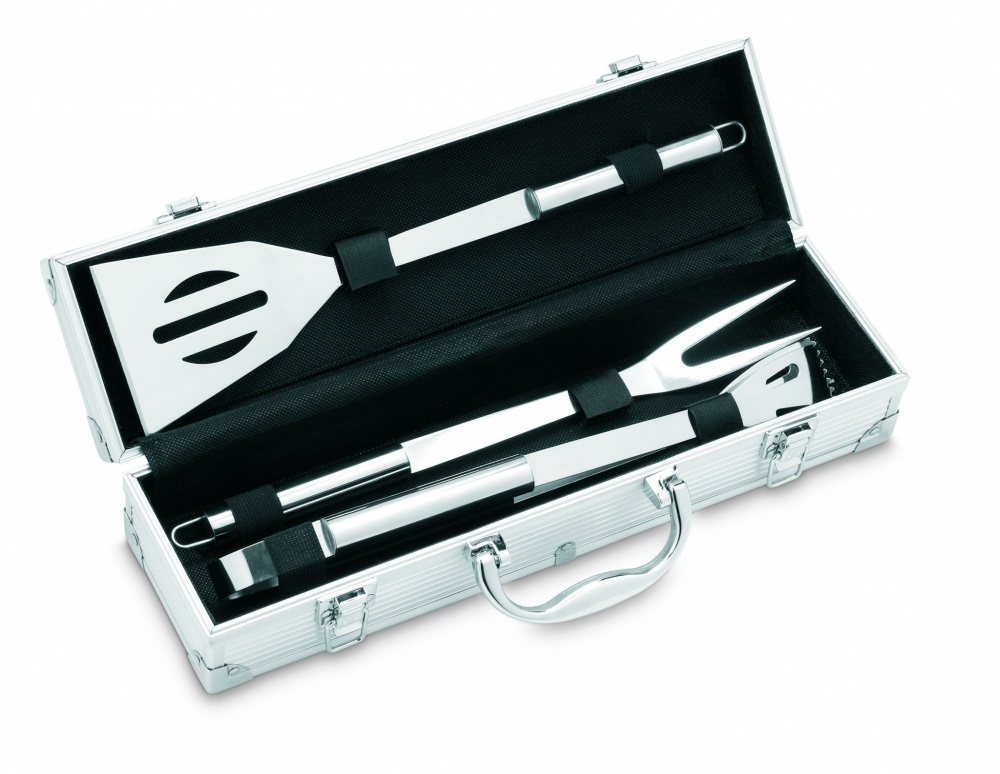 Logo trade promotional giveaway photo of: 3 BBQ tools in aluminium case