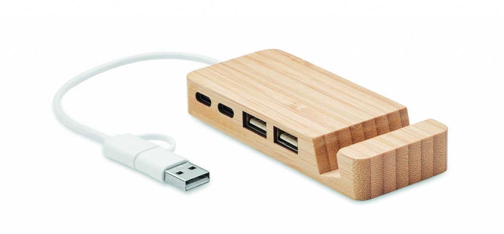 Logo trade promotional item photo of: Bamboo USB 4 ports hub