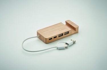 Logo trade corporate gifts image of: Bamboo USB 4 ports hub