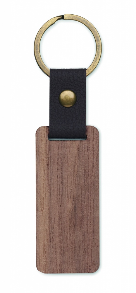 Logo trade promotional items image of: Key ring in walnut and PU Kokkola