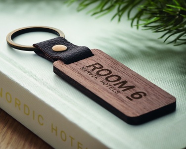 Logo trade promotional products picture of: Key ring in walnut and PU Kokkola