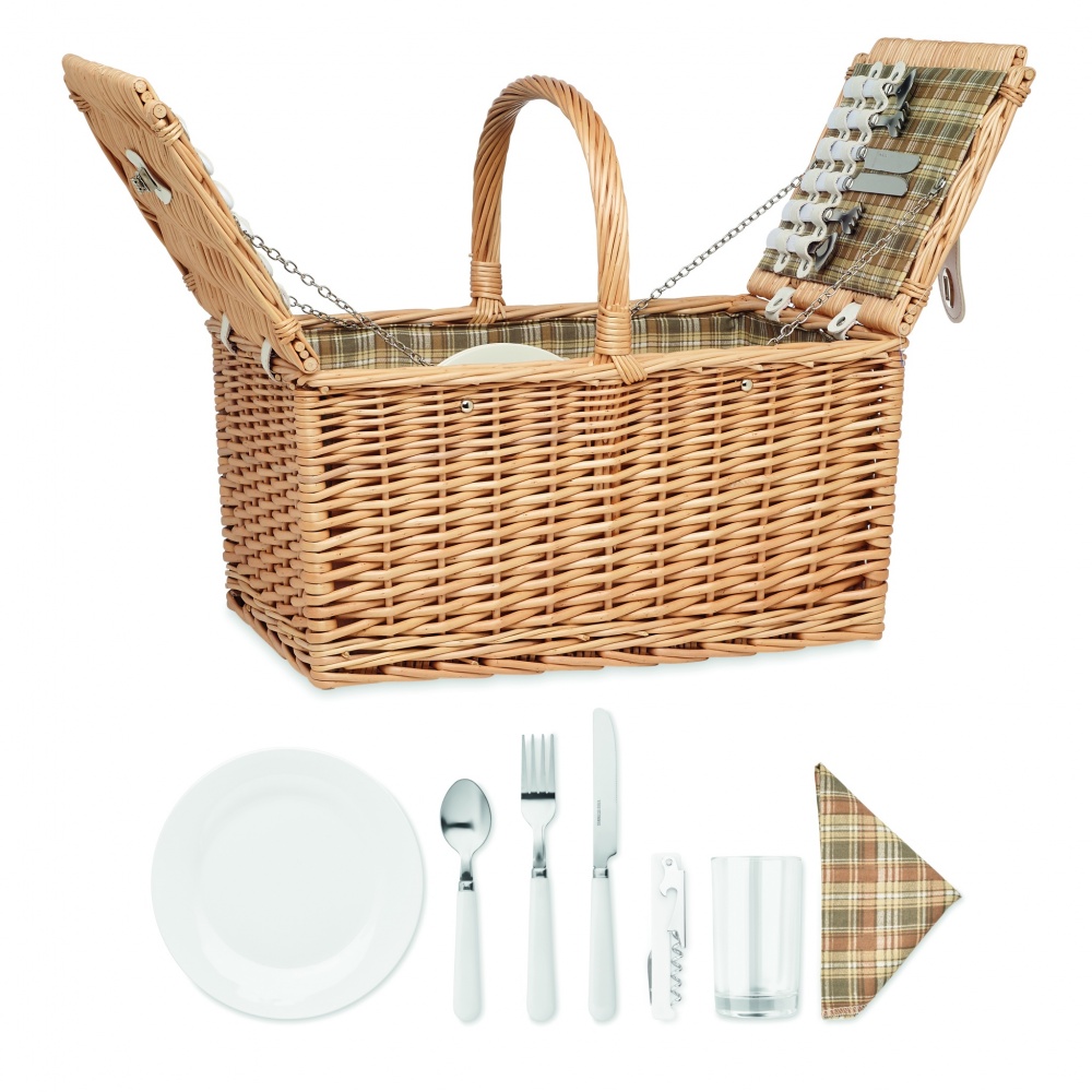 Logo trade advertising product photo of: Wicker picnic basket 4 people