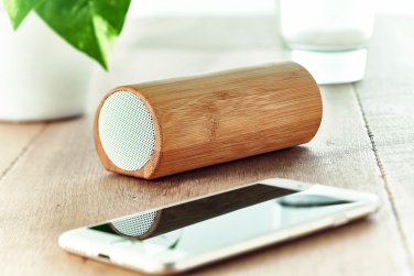 Logo trade promotional merchandise photo of: Wireless bamboo speaker 2x5W