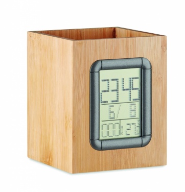 Logotrade promotional item image of: Bamboo pen holder and LCD clock