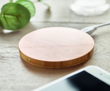 Logotrade business gift image of: Wireless charger bamboo 10W RUNDO +