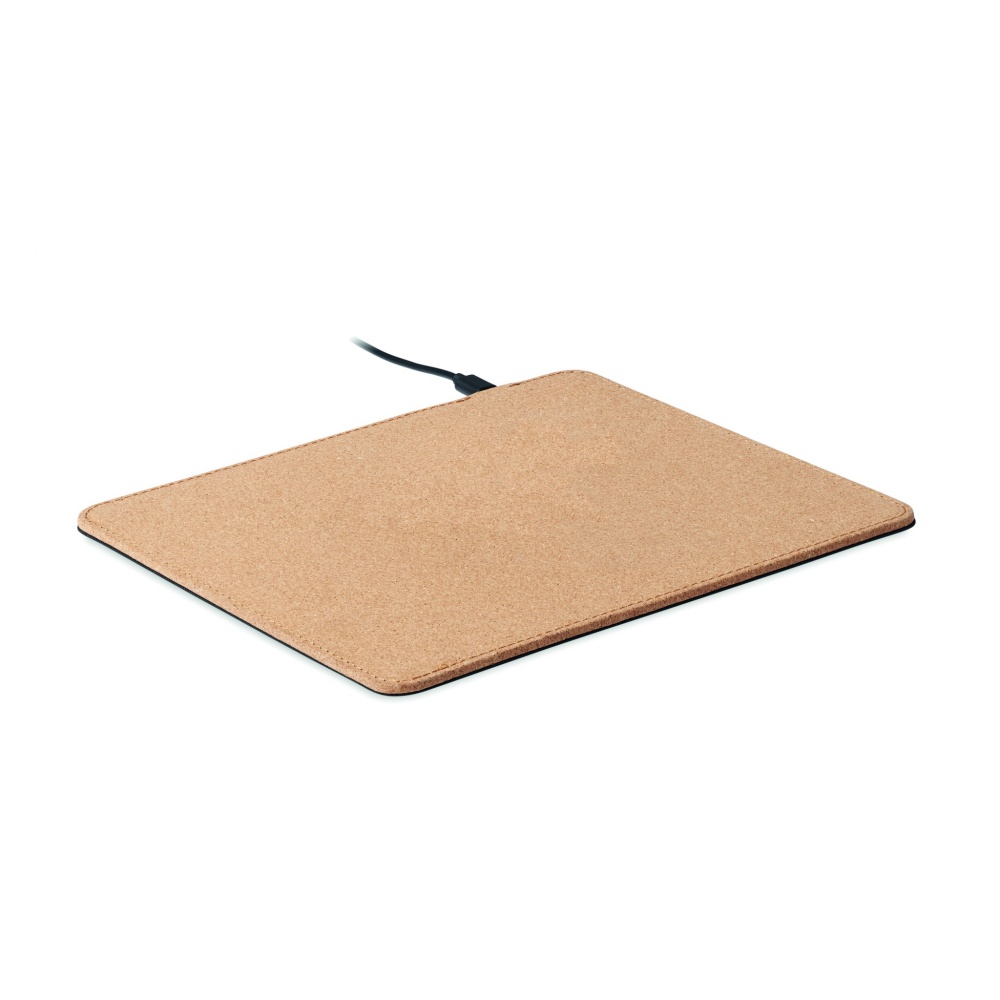 Logo trade promotional merchandise picture of: Cork mouse mat charger 15W