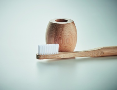 Logo trade promotional giveaways image of: Bamboo tooth brush with stand