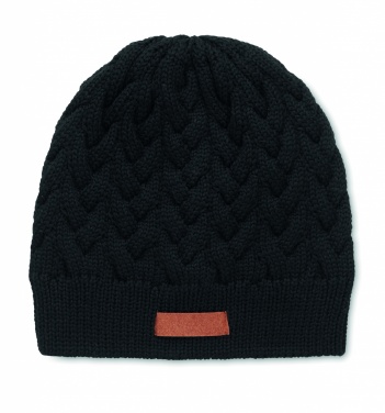 Logo trade promotional giveaways image of: Cable knit beanie in RPET