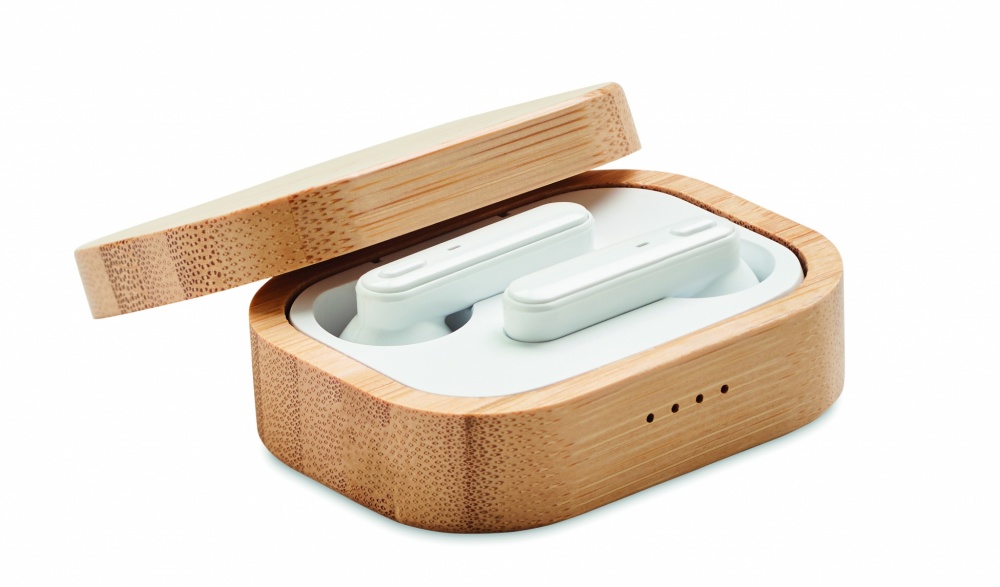 Logotrade promotional item image of: TWS earbuds in bamboo case