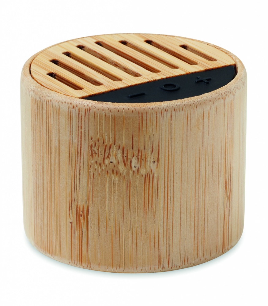 Logo trade promotional product photo of: Round bamboo wireless speaker