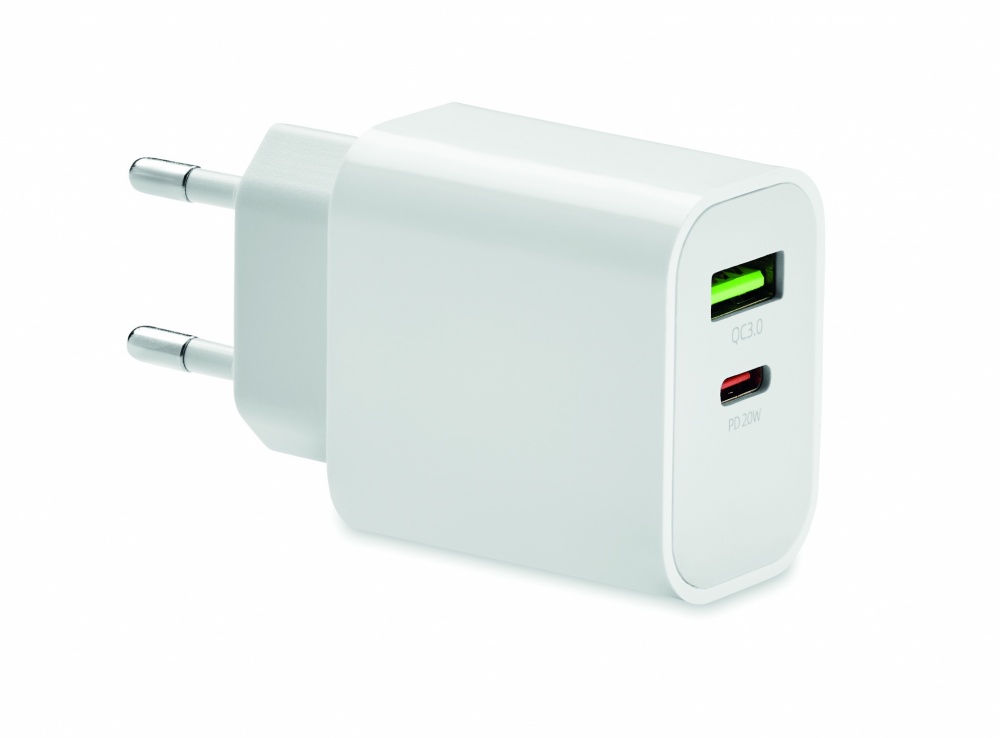 Logo trade promotional item photo of: 18W 2 port USB charger EU plug