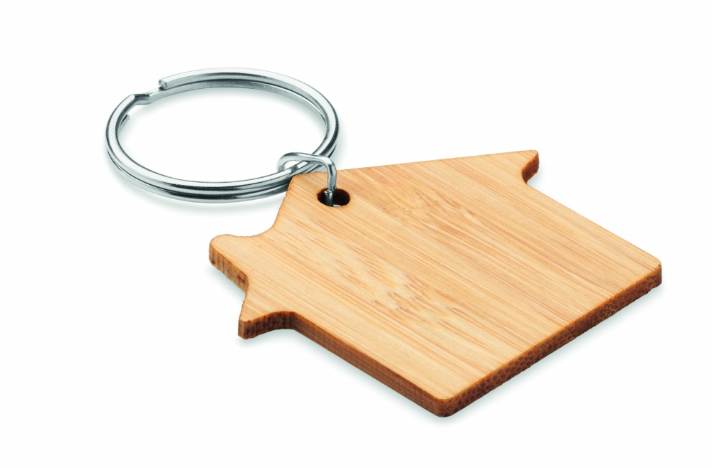 Logo trade promotional product photo of: House shaped bamboo key ring Järvenpää