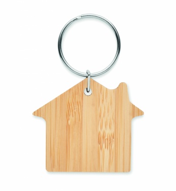 Logo trade business gifts image of: House shaped bamboo key ring Järvenpää