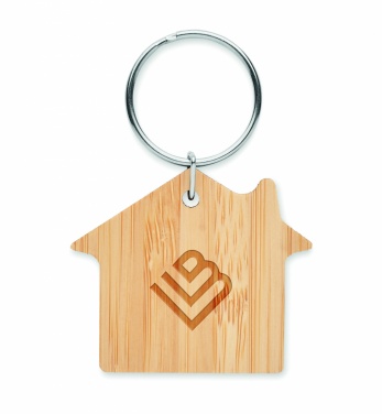 Logo trade corporate gifts image of: House shaped bamboo key ring Järvenpää