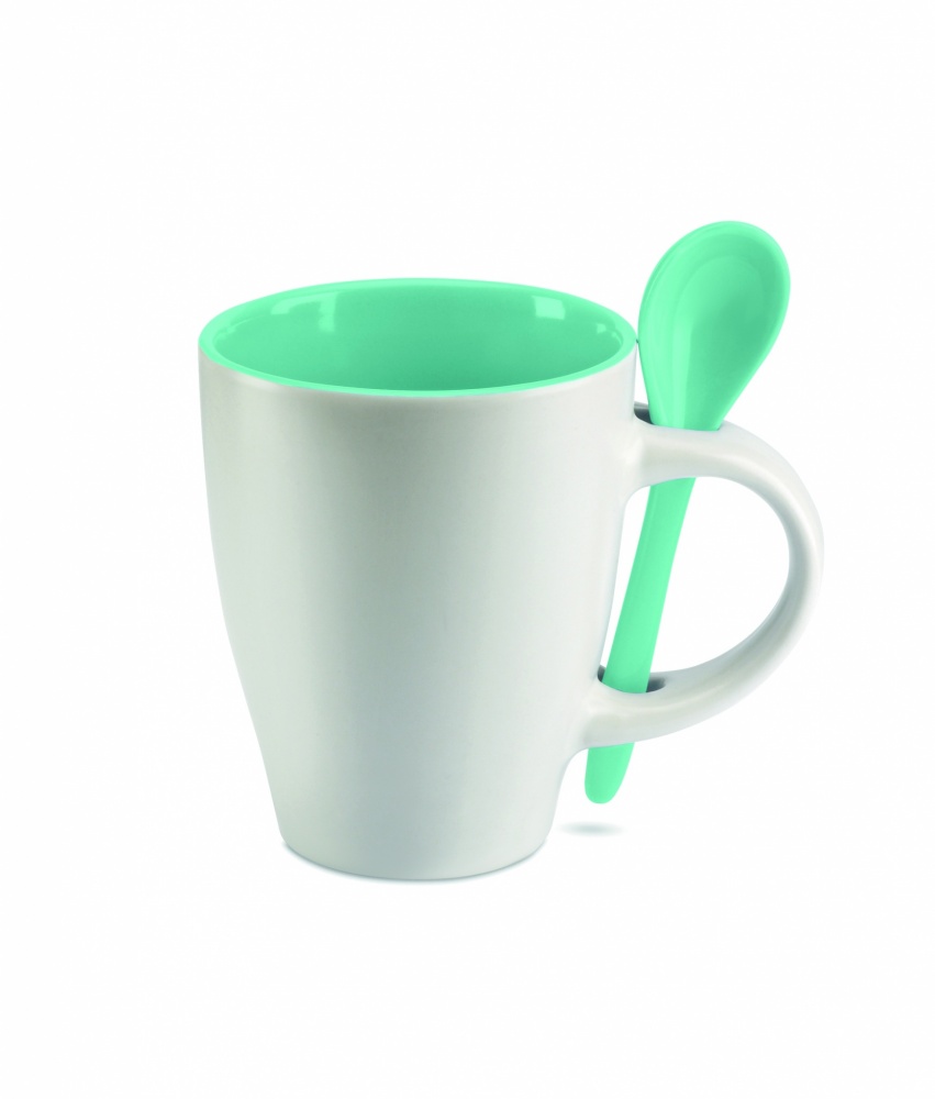 Logo trade advertising products picture of: Bicolour mug with spoon 250 ml