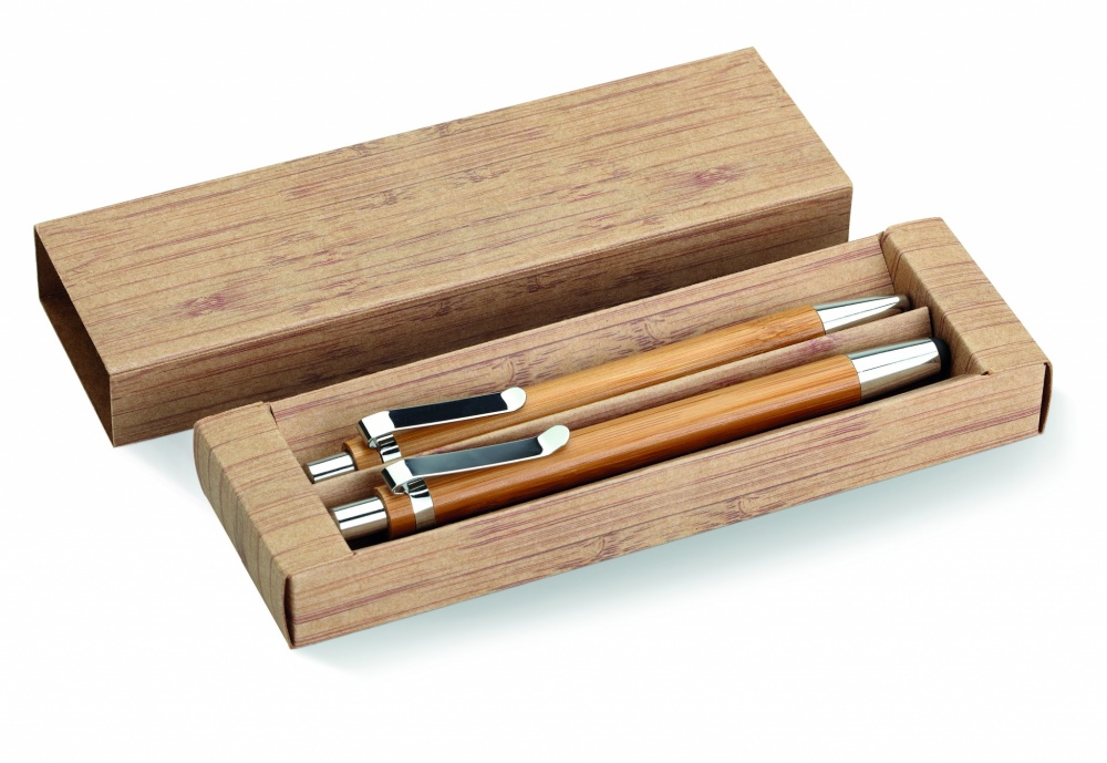 Logo trade promotional product photo of: Bamboo pen and pencil set