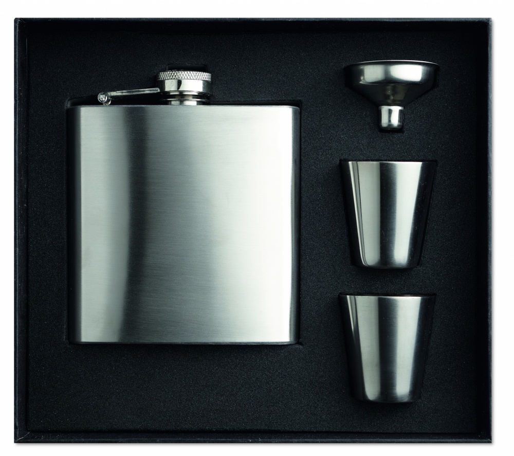 Logotrade business gift image of: Slim hip flask w 2 cups set