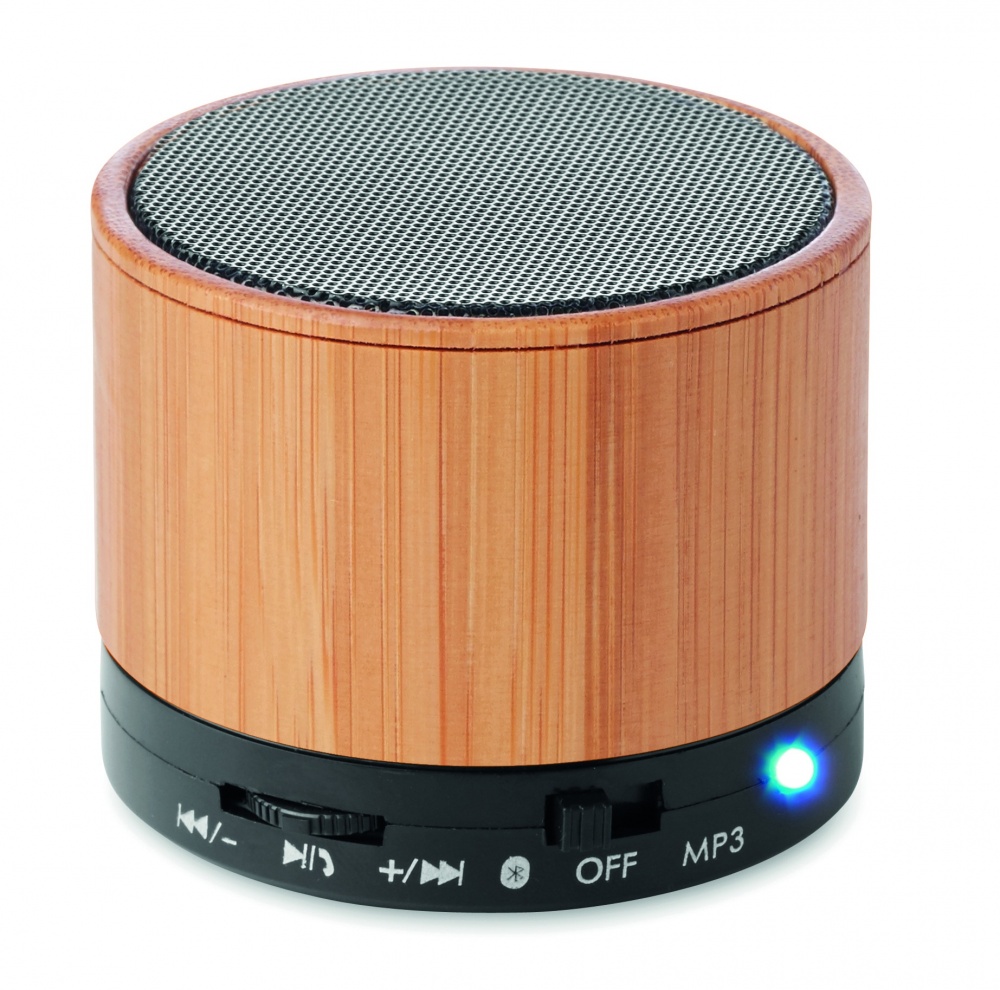 Logo trade corporate gift photo of: Round Bamboo wireless speaker