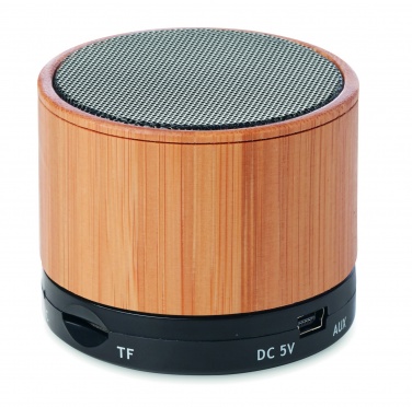 Logotrade promotional items photo of: Round Bamboo wireless speaker