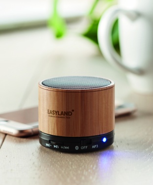 Logo trade promotional merchandise photo of: Round Bamboo wireless speaker