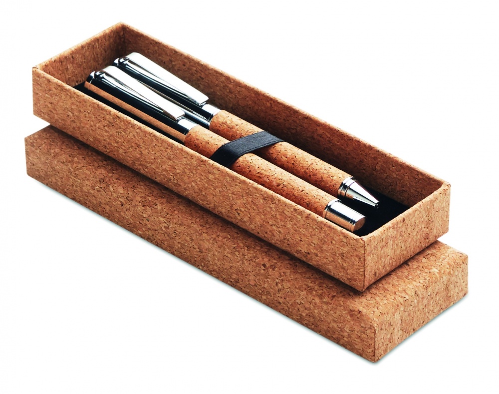 Logotrade business gift image of: Metal Ball pen set in cork box