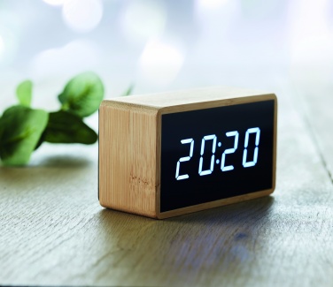 Logo trade corporate gift photo of: LED alarm clock bamboo casing Düsseldorf