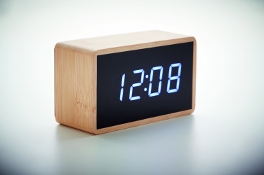 Logotrade advertising product picture of: LED alarm clock bamboo casing Düsseldorf