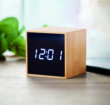 Logo trade corporate gifts picture of: LED alarm clock bamboo casing Dortmund