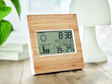 Logo trade promotional gifts image of: Weather station bamboo front TURKU