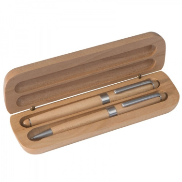 Logo trade business gift photo of: Wooden writing set ballpen and roller INDIANAPOLIS