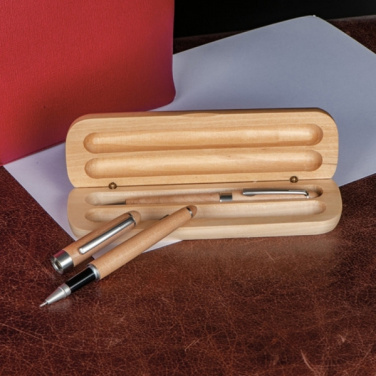 Logo trade promotional giveaway photo of: Wooden writing set ballpen and roller INDIANAPOLIS