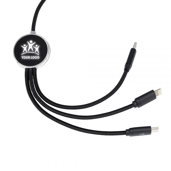 Logotrade promotional merchandise image of: 3in1 long cable with elighted logo for engraving, W201TG