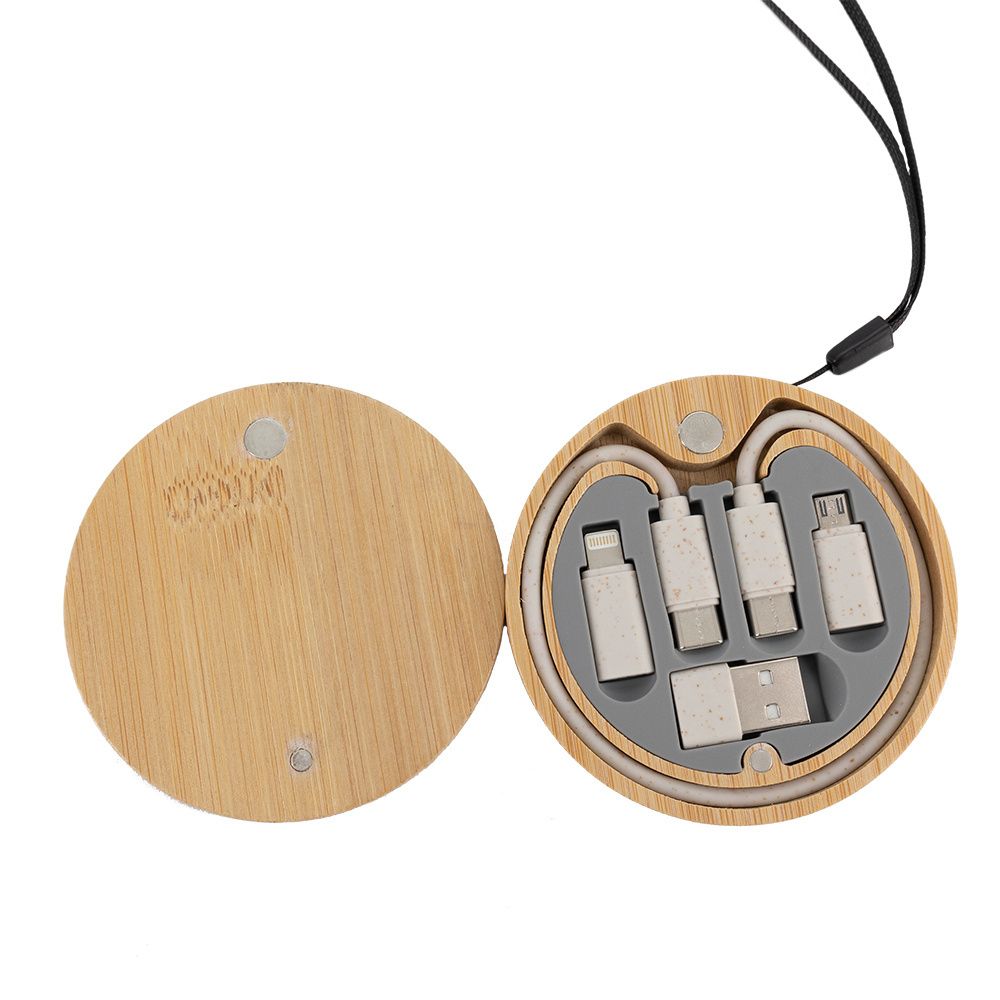 Logotrade business gift image of: 4in1 cable in wooden case, LH-ZM01