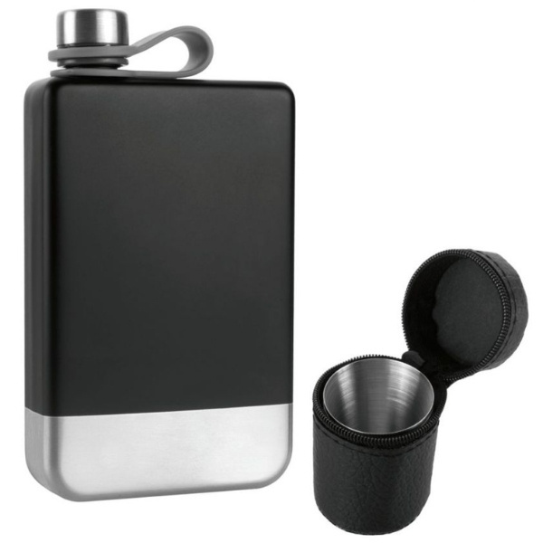 Logo trade business gift photo of: Hip flask set TAHAT Schwarzwolf