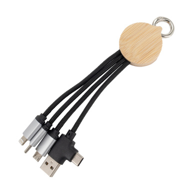 Logotrade promotional item picture of: 4-in-1 cable with elighted logo in a wooden casing, LH-ZMU05