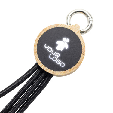 Logo trade promotional items image of: 4-in-1 cable with elighted logo in a wooden casing, LH-ZMU05