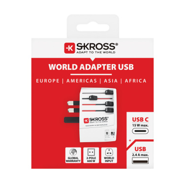 Logotrade promotional product image of: SKROSS World Travel Adapter MUV 2-pole with USB A and C